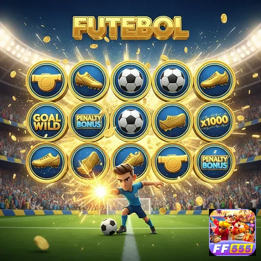 Imagem do jogo de slots de futebol no site ff555, mostrando símbolos de futebol e prêmios emocionantes.
